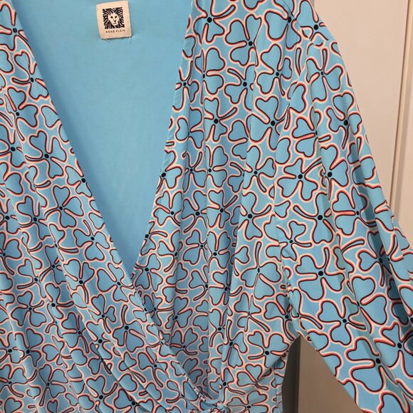 Anne Klein Blue Red White Wrap Blouse | Women’s Long Sleeve Printed Top - Picture 9 of 12